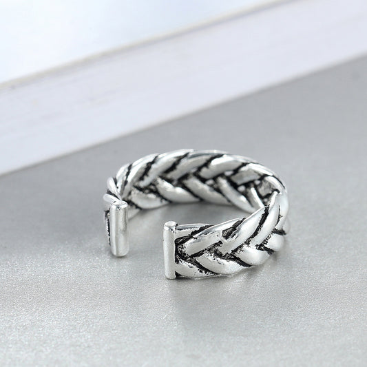 Woven Adjustable Open Ring Two Line Bare Body Design Vintage White Copper 6mm Wide 16mm Inner Diameter High Quality
