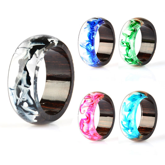 Two Tone Wood Resin Ring Unisex Gold Foil Inlay 17mm 18mm 19mm 20mm 21mm Elegant Unisex Resin Ring Casual Wear