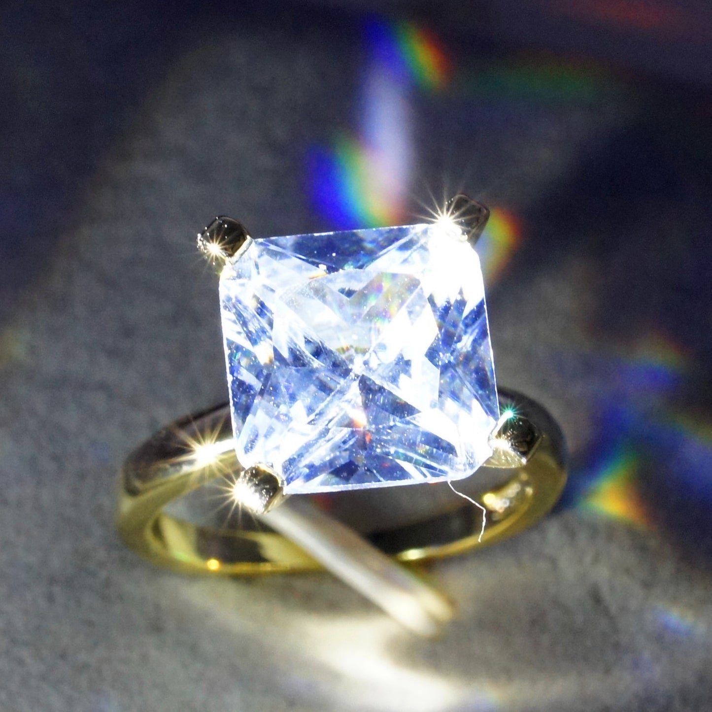 Inlaid Heart Eight Arrows Square Diamonds Princess Rings European American 18K Rose Gold Silver Plated Jewelry