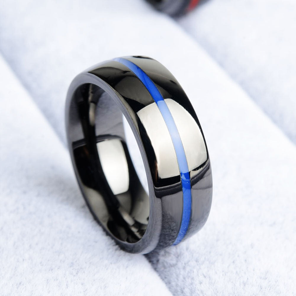 Mens Firefighter Ring Thin Blue Line Stainless Steel Wedding Band Unisex Durable Commemorative Jewelry For All