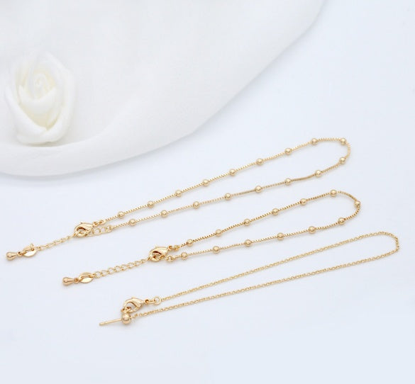 Womens Copper Chain Bracelet With Round Glass Bead Electroplated Fashion Jewelry Beaded Chain Glass Bead Chain