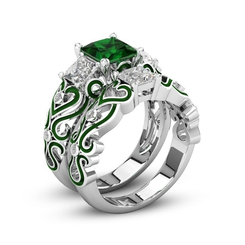 Ladies Engagement Ring Alloy Inlaid Gemstone Fashion Ring Size 5 Red Purple Green Blue Black Gift For Birthday