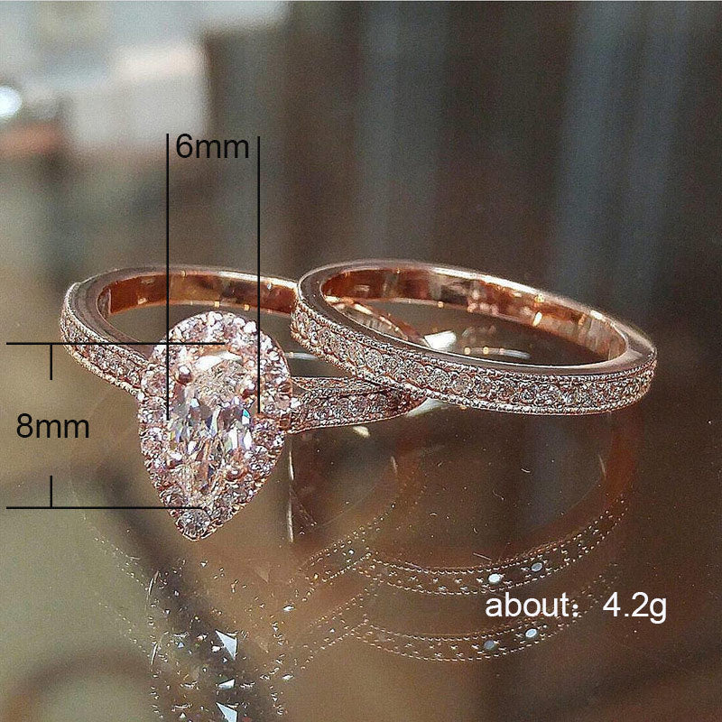 Pear Shaped Water Drop Zircon Engagement Ring for Ladies Copper European American Style Jewelry Simple Sparkle