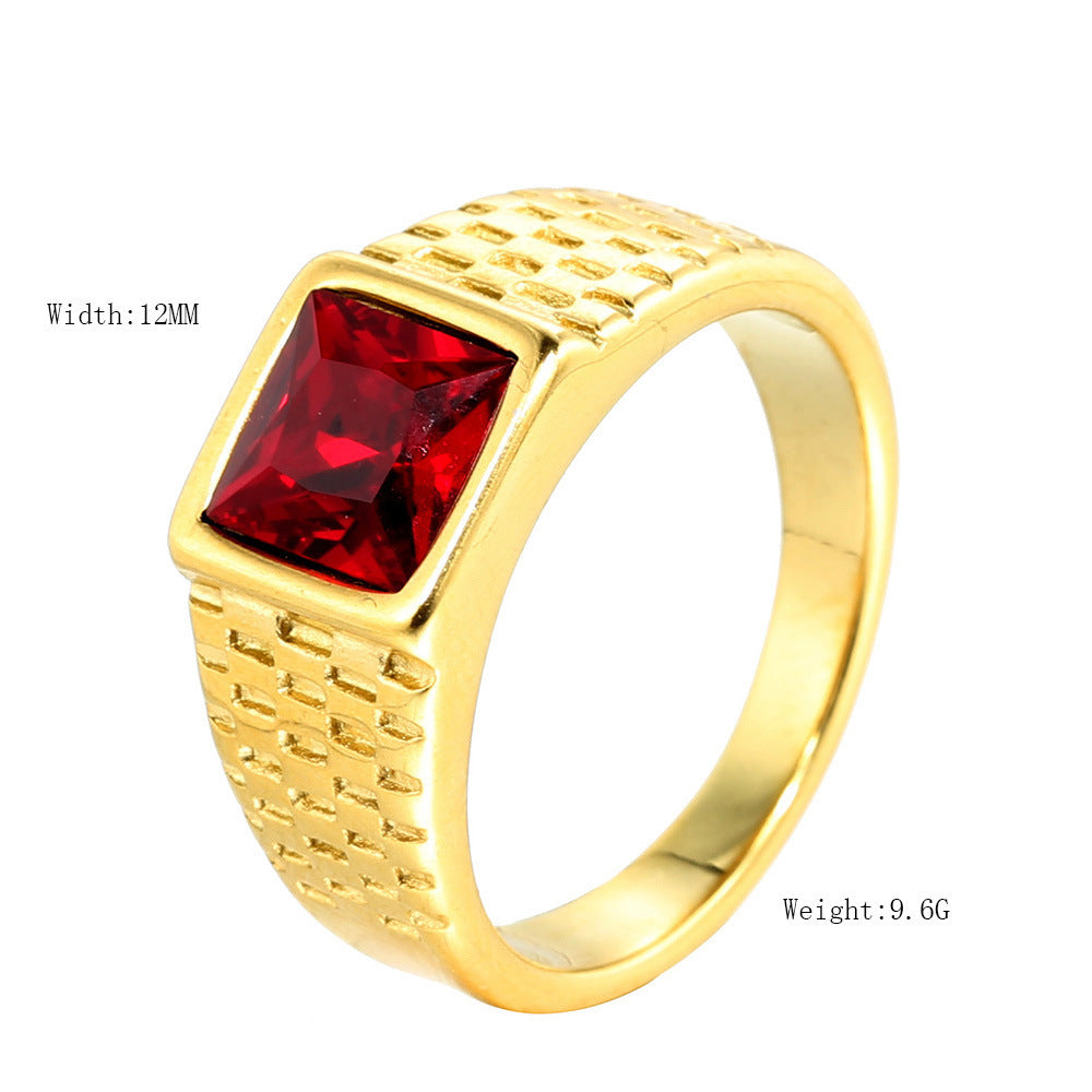 Titanium Steel Ring With Colorful Stone Square Design For Women Size 7 8 9 1 Polished Finish For Everyday Wear