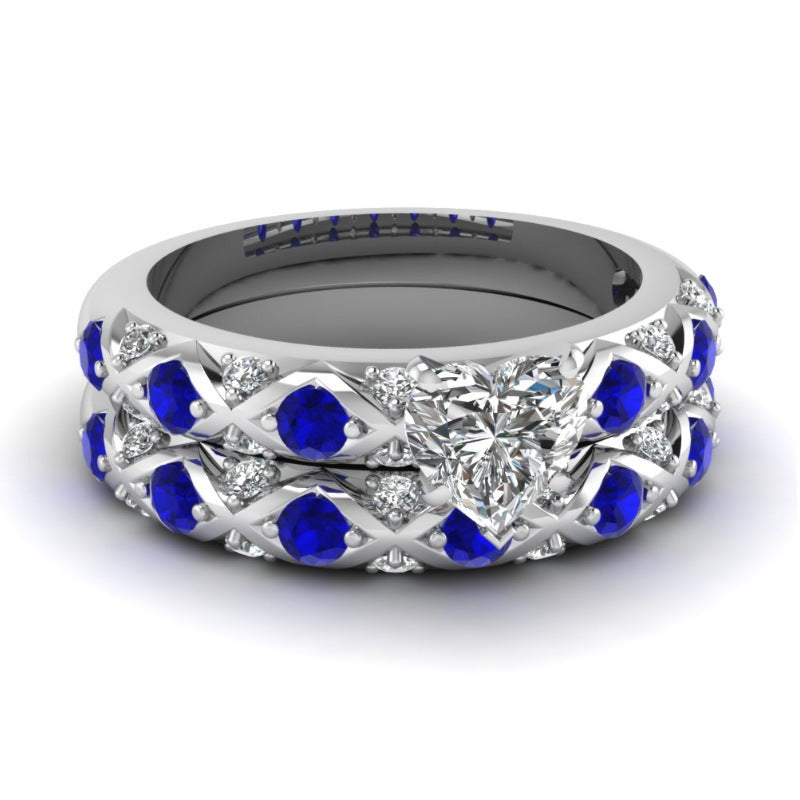 Unisex Heart Ring Set Electroplated Alloy Inlaid Love Rings Simple Band 2 Piece For Women And Men Elegant Heart Design