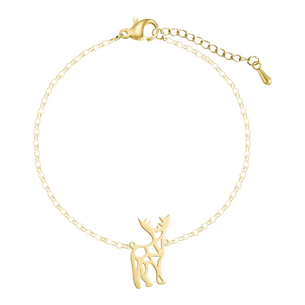 Womens Stainless Steel Elk Pendant Bracelet Animal Inspired Jewelry Delicately Origami Design Hollow Charm Gift