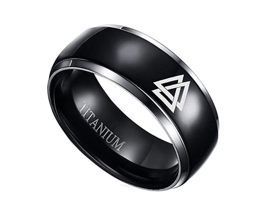 Triangle L Ring Black Titanium Steel Ring 8mm Wide Stainless Jewelry for Men and Women Modern Look Casual Look