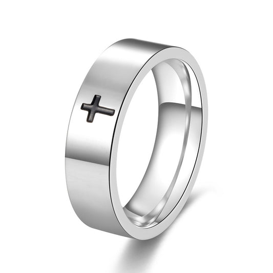 Pendant Necklace Black Epoxy Cross Ring Titanium Steel Religious Jewelry For Everyday Wear Clean Minimal Shine