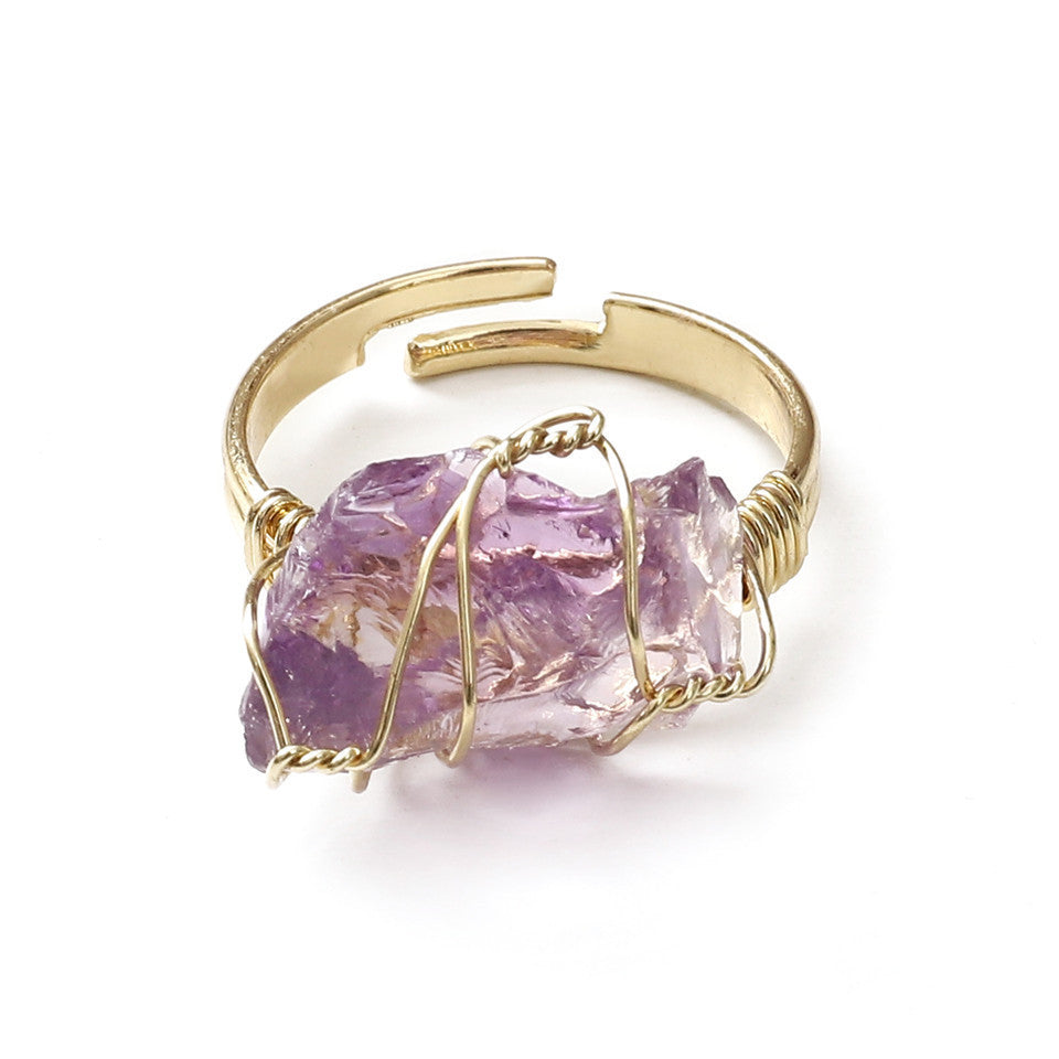 Rough Amethyst White Crystal Ring Natural Stone Jewelry