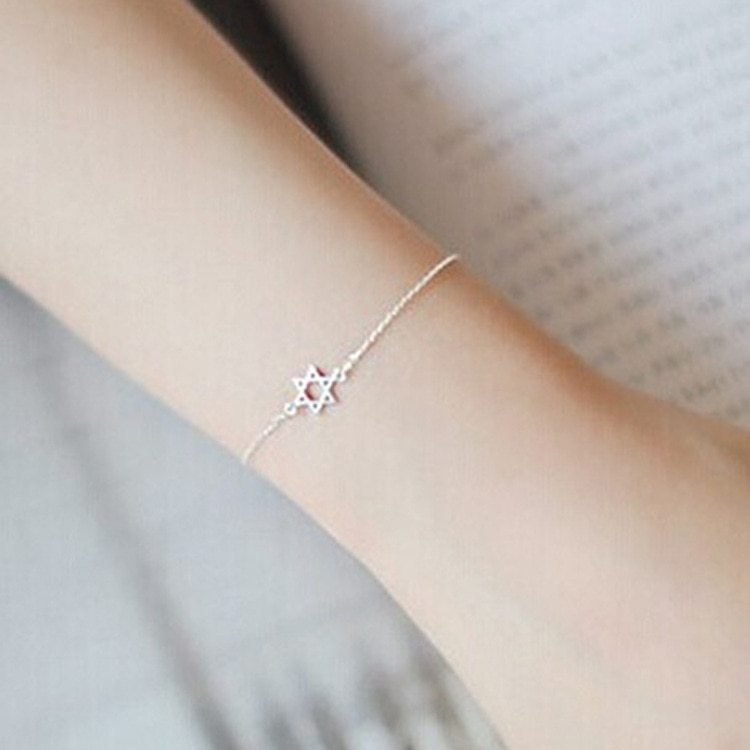 Six Pointed Star Bracelet With Extension Chain Gold