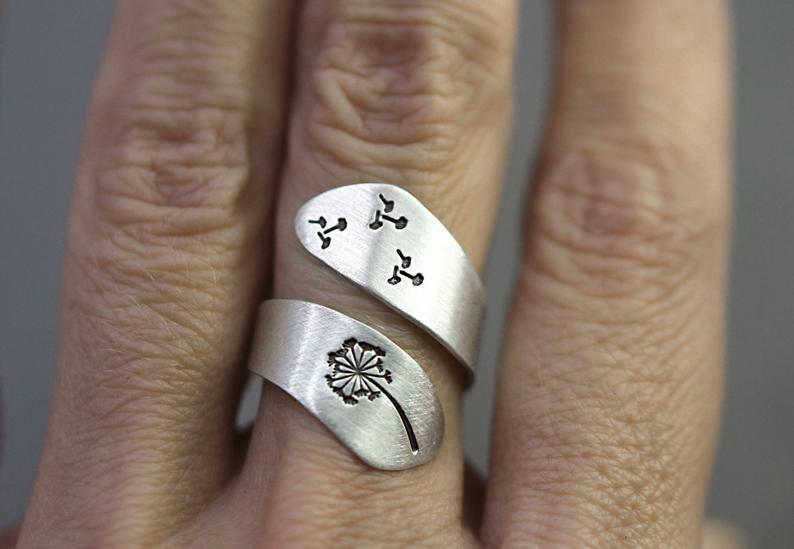 Adjustable Dandelion Ring With Floral Botanical Design Alloy Jewelry For Women Nature Inspired Gift Timeless Gift Idea