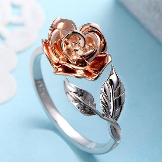 Rose Gold Plated Rosette Ring Elegant Floral Alloy Design Fashion Jewelry For Women And Girls Flower Statement