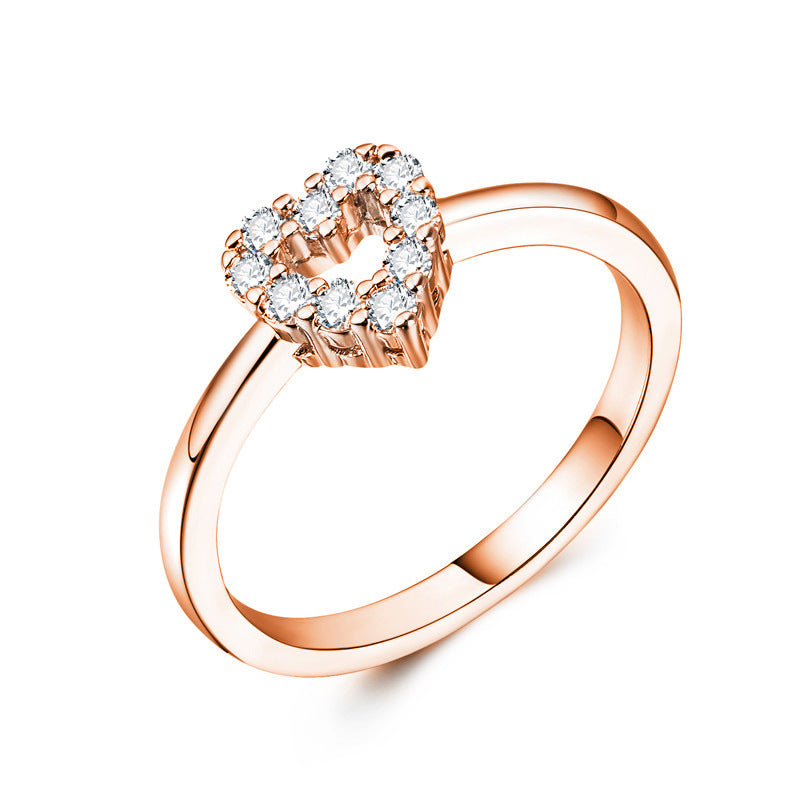 Heart Ring With Inlaid Zircon Copper Fashion Jewelry Gift For Her White And Rose Gold For Simple Everyday Wear