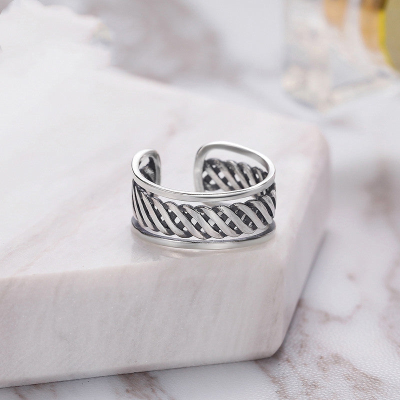 Vintage Thai Silver Ring Antique Inspired Design Elegant Statement Ring White Copper Plated 30 Per Cent Silver
