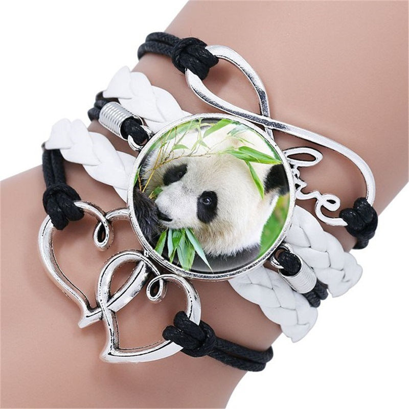 Unisex Woven Bracelet Multi Layer Design Artificial Leather And Glass Geometric Jewelry National Style Edition