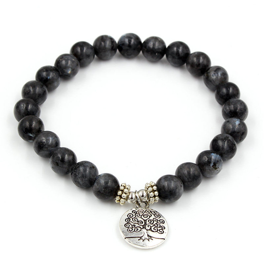 Unisex Glitter Stone Bracelet Lotus Pendant Tree Of Life Yoga Vintage Alloy Elastic Jewelry Retro Fashion Yoga