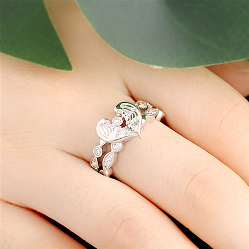 Womens Angel Wing Ring Diamond Accent Couple Ring Set Platinum Plated Promise Jewelry Anniversary Gift Engagement Band Fashion Ring Travel Memorial