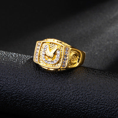 Horse Head Ring Alloy Metal Electroplated Gemstone Inlaid Hip Hop Jewelry Animal Design Bold Fashion Accessory