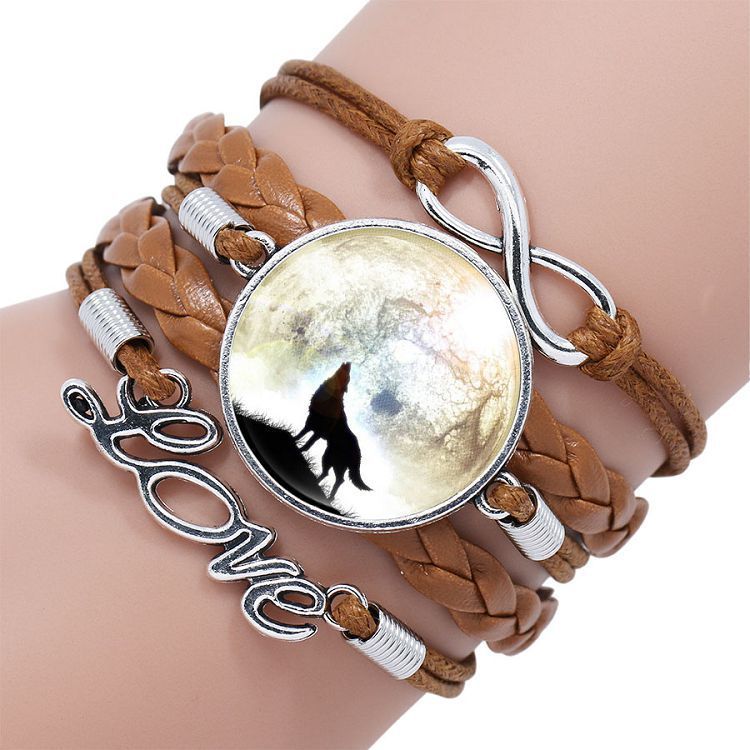 Leather Wolf Bracelet With Crystals And European Charms Adjustable Fashion Jewelry For Women Everyday Use Gift