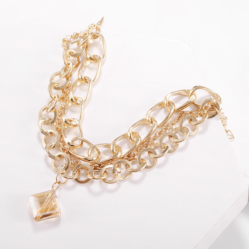 Womens Geometric Bracelet Diamond Crystal Pendant Multi Layer Chain Jewelry For Women Fashion Accessory Simple