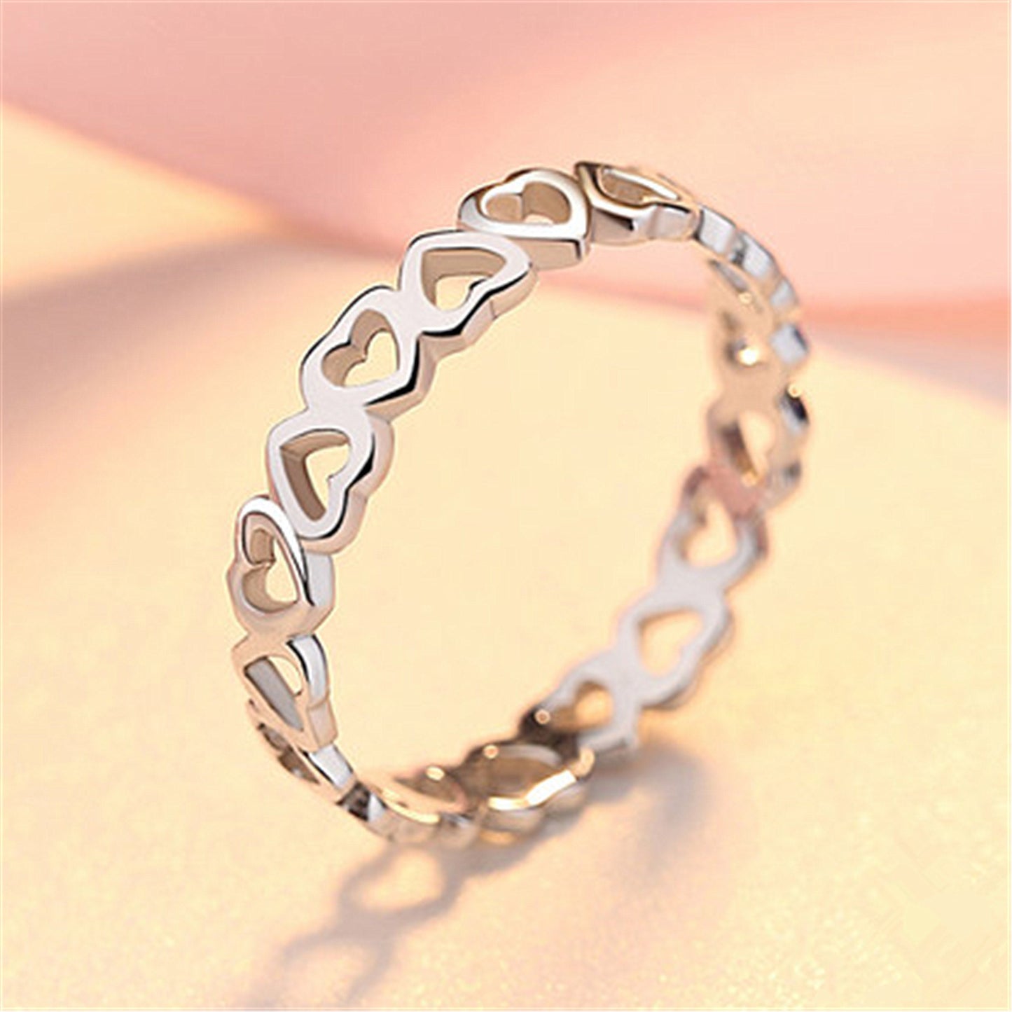 Silver Plated Ring Heart To Heart Copper Band Geometric Jewelry Gift For Her Women Elegant Gift For Her Jewels