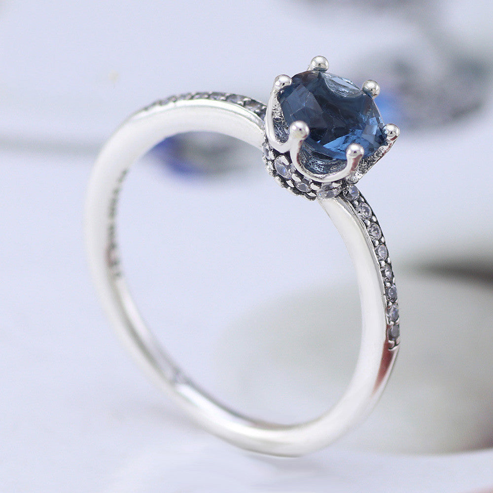 Silver Crown Ring For Women With Blue Zircon Accents European Fashion Jewelry Elegant Statement For Everyday Wear