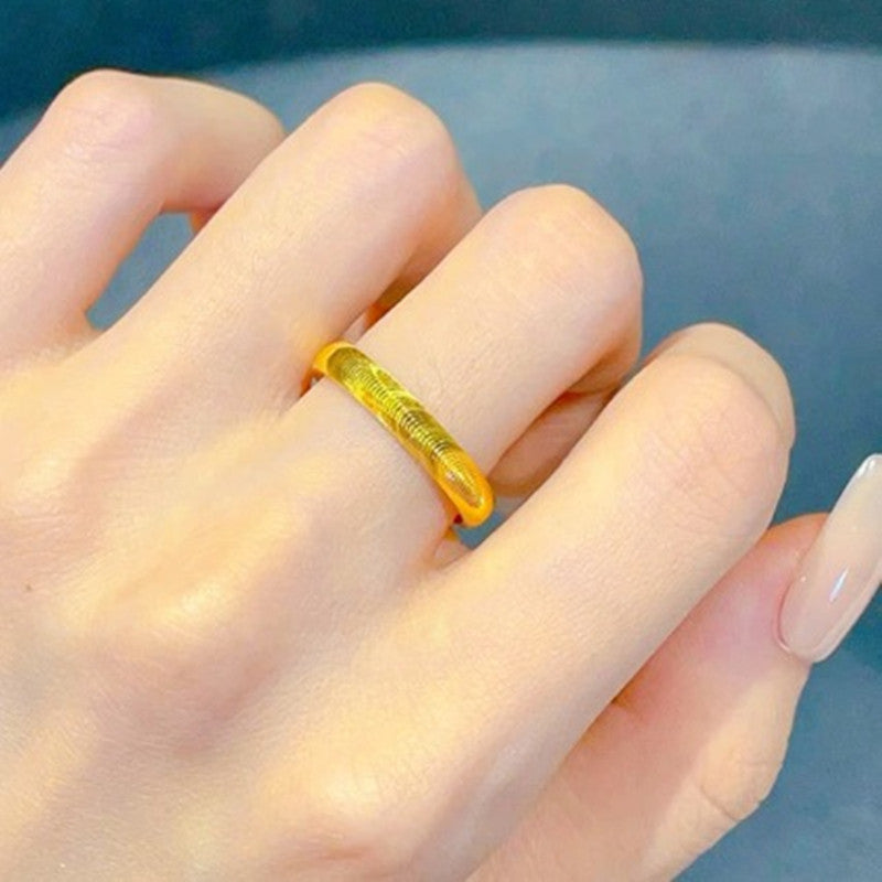 Unisex Cats Eye Ring Alluvial Gold Tone Copper Corrugated Band High Quality Fashion Jewelry Daily Wear Durable