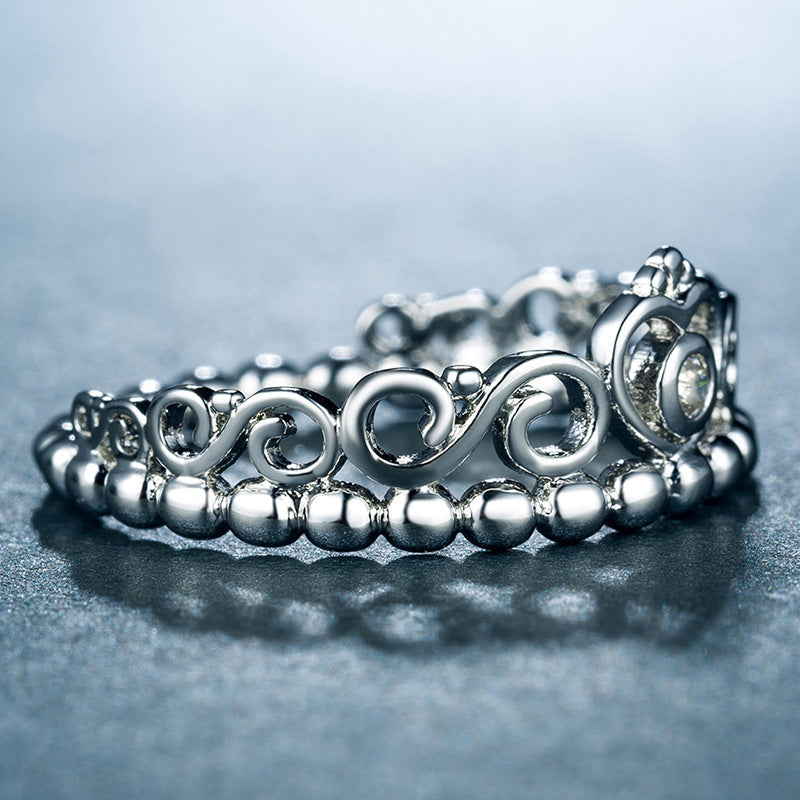 Womens Crown Ring Copper Plated Silver Ring With Zircon Accents Elegant Crown Design Gift For Her For Everyday