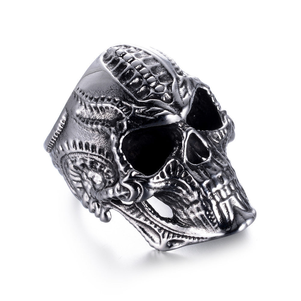 Men's Stainless Steel Skull Ring Punk Hip Hop Biker Ring Bold Statement Ring Gothic Jewelry Wide Band Ring for Men or Women Skull Design Ring Size 7-13