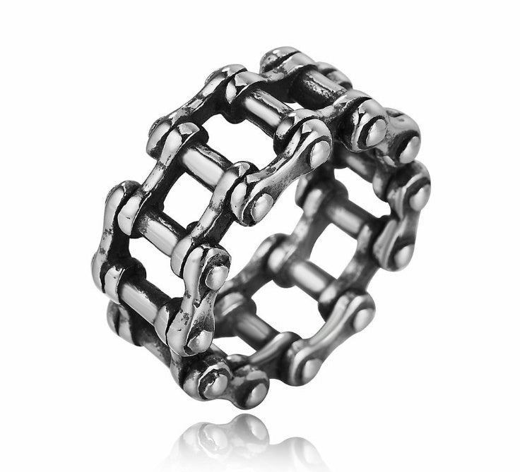 Stainless Steel Link Chain Motorcycle Rings Punk Rock Biker Jewelry Love Accessories Birthday Gifts Men Size 8