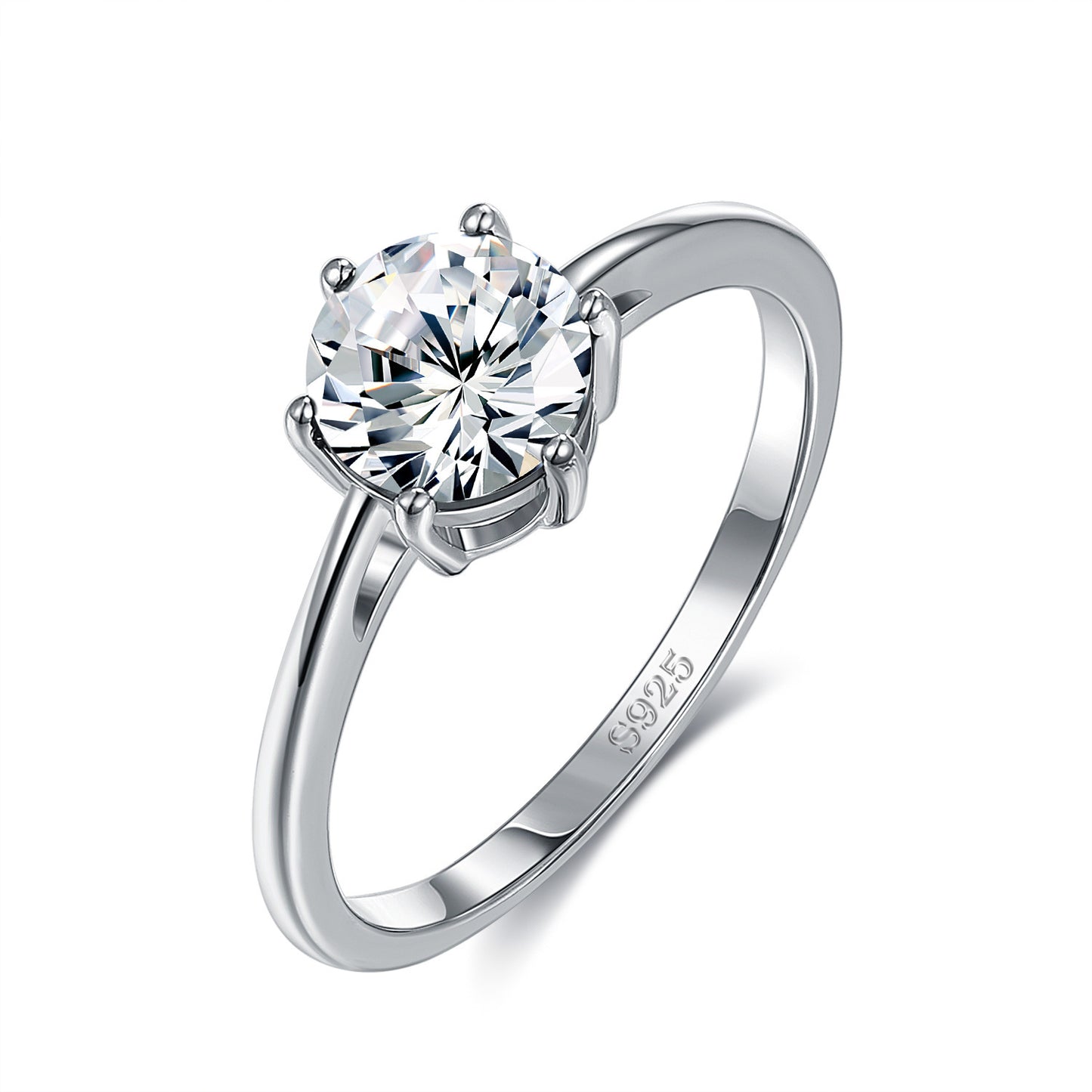 Womens Sterling Silver Ring Eight Hearts And Arrows Zircon With Three Layer Platinum Plating For Anniversary Ring