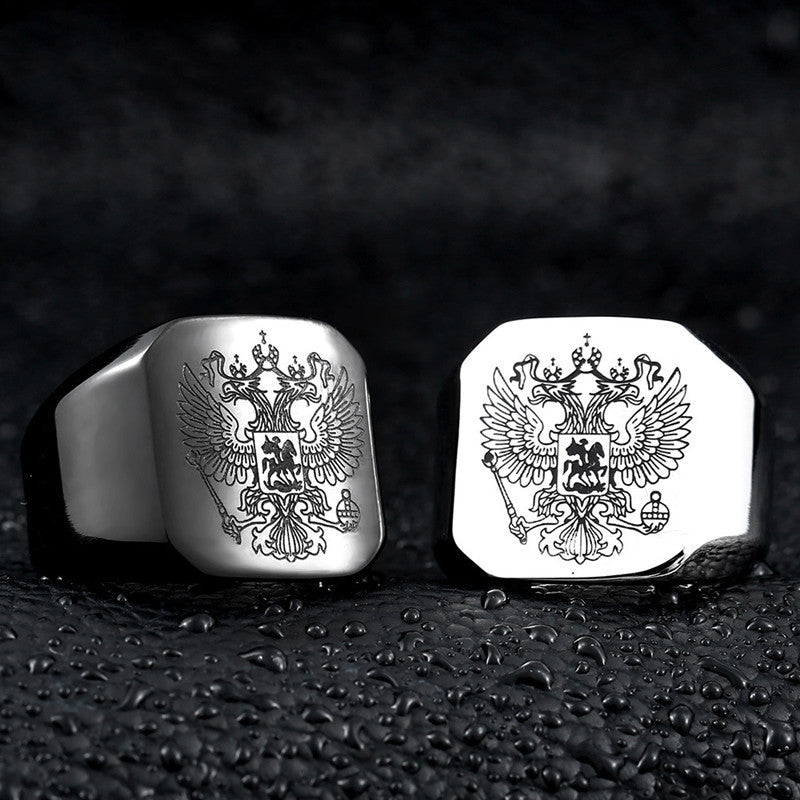 Mens Stainless Steel Ring Double Headed Eagle Zodiac Design Individually Packed Europe And America For Style Lovers