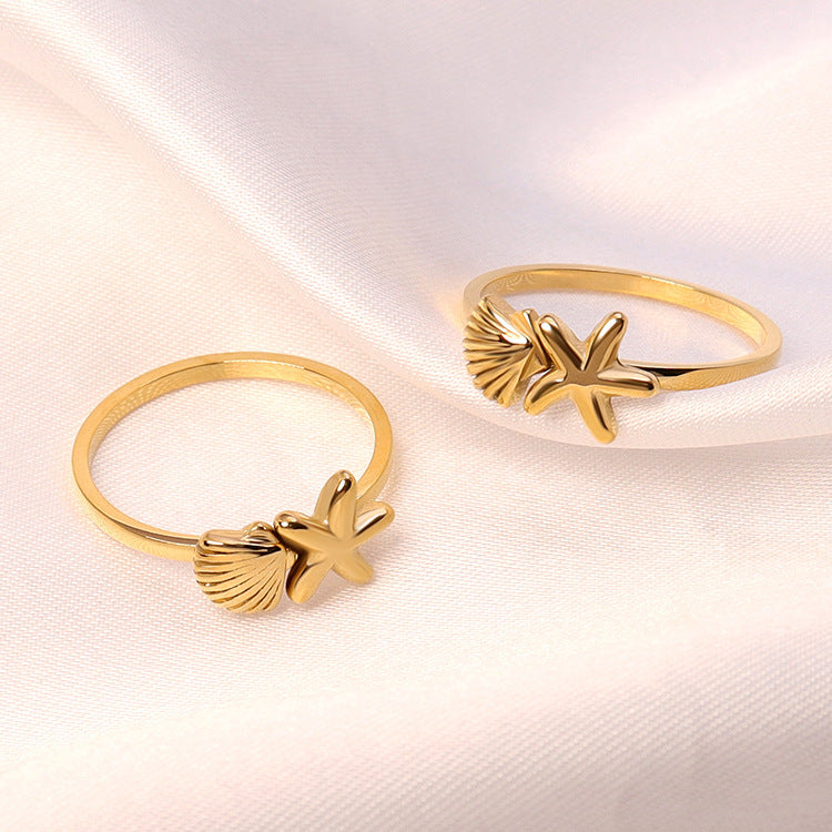 Starfish Ring for Women Gold Stainless Steel Shell Design Fashion Jewelry Gift for Her Sizes 6 7 8 Feminine Style