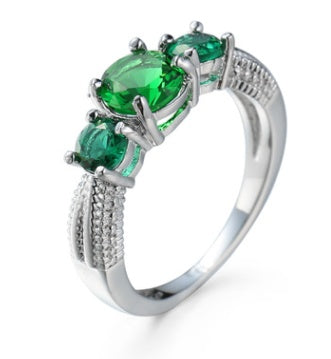 Elegant Platinum Ring With Emerald Crystal Diamonds Jewelry Gift For Her Special Occasion Anniversary Gift For Her