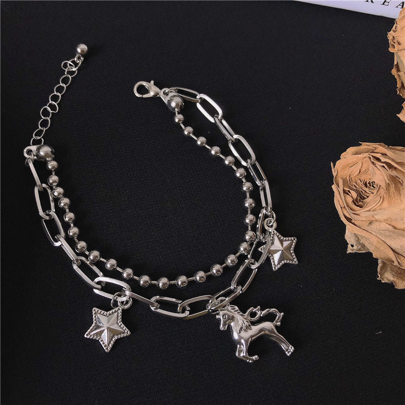 Womens Alloy Bracelet Steel Finish Bangle Fashion Distressed Style With Simple Design Personalization For Everyday Wear