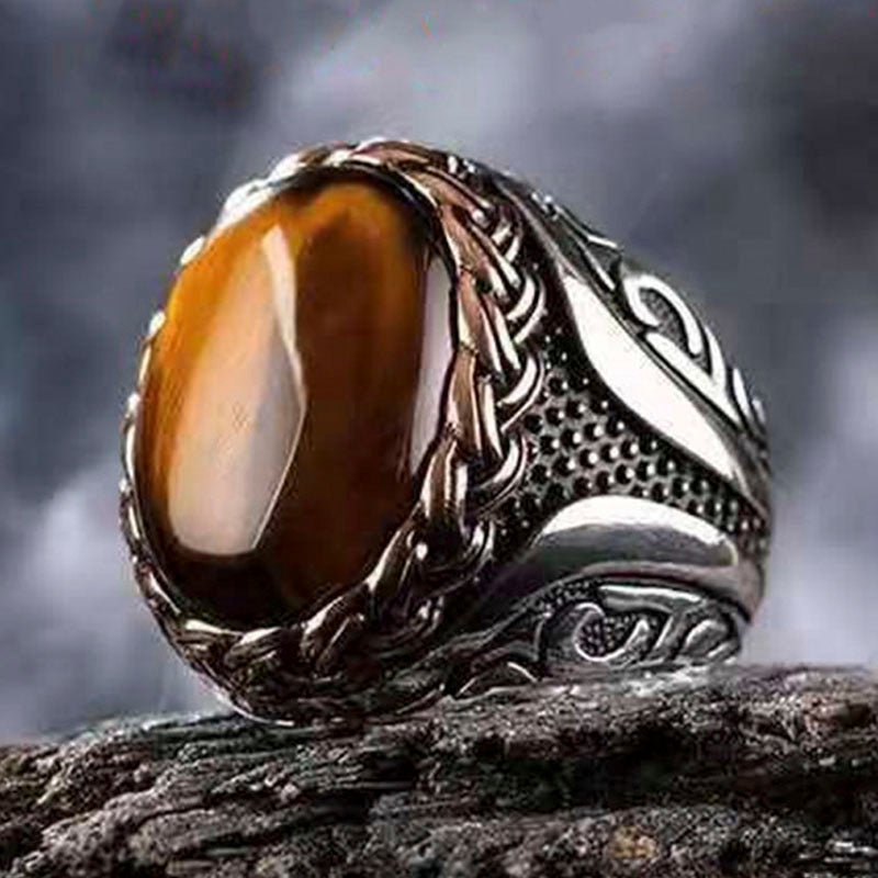 Mens Braided Ring Natural Zinc Alloy Tiger Stone Stripe Ring Fashion Design High Quality ColorAJZ3368 Overview
