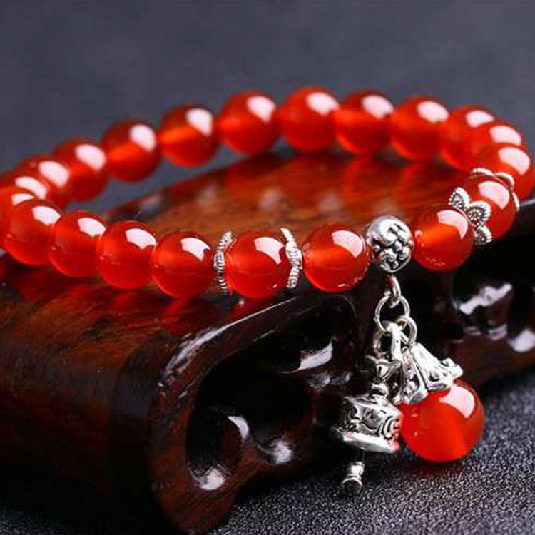 Unisex Red Agate Bracelet Zodiac Design Gold Plated Inlaid Gemstones Anti Fatigue Jewelry Gift Animal Patterns