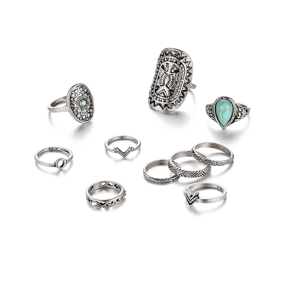 Gemstone Rings Women Trendy Knuckle Rings Men Zinc Alloy Stone Retro Ethnic Pattern Fashion Party Jewelry Daily Wear