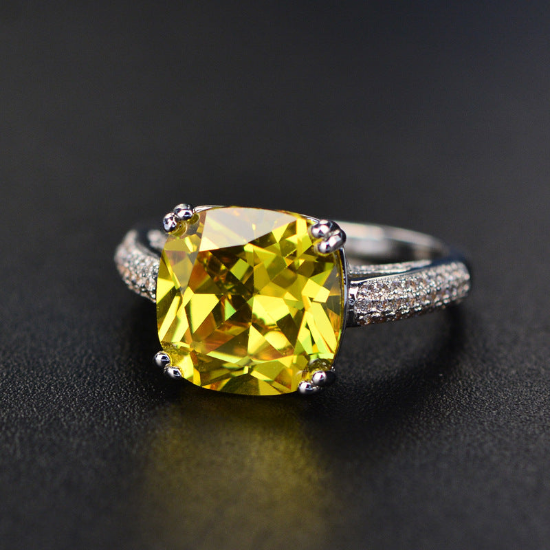 Womens Round Copper Plated Ring With AAA Zircon Mosaic In Yellow Zircon Wedding Band For Her Jewelry Gift Ready