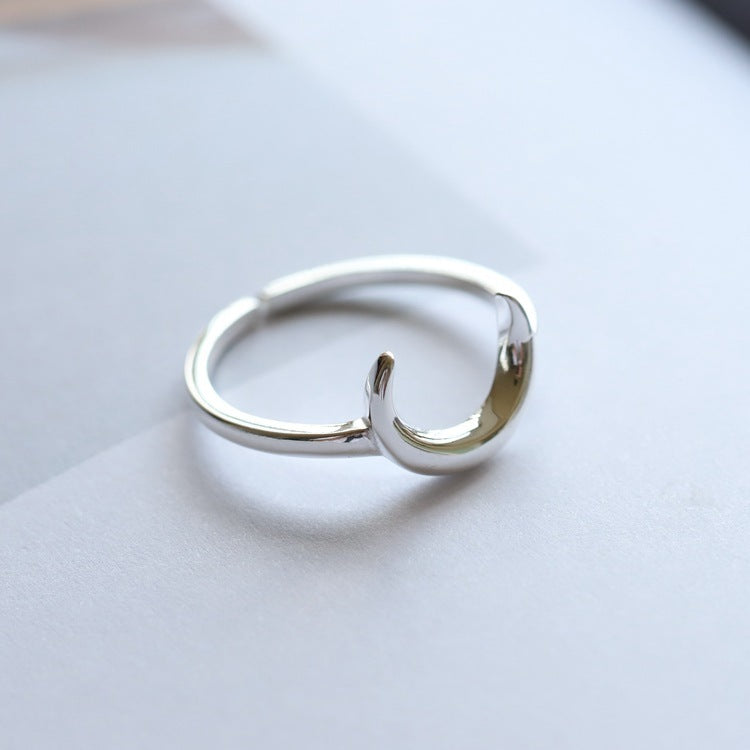 S925 Sterling Silver Ring Star Moon Design Adjustable Opening Jewelry For Women And Girls Elegant Everyday Accessory