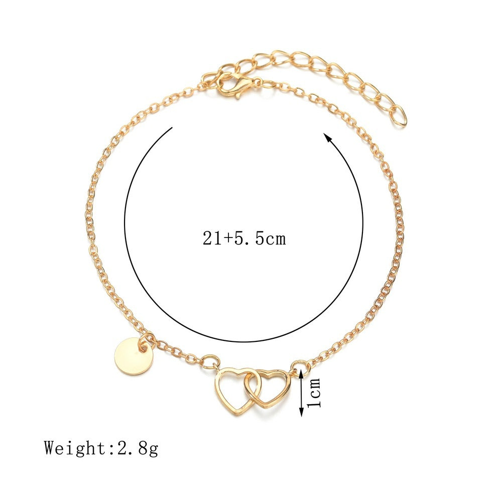 Womens Heart Anklet Gold Alloy European American Styles Simple Love Copper Anklet Gift For Women Everyday Wear