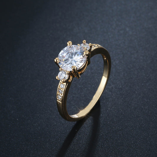 Womens Simulated Diamond Geometric Ring Gold Plated Copper Base Fashion Jewelry Gift For Her Elegantly Durable