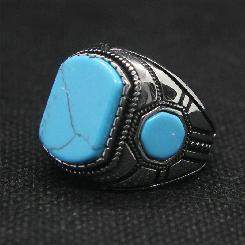 Mens Stainless Steel Ring With Turquoise Inlay Durable Stylish Band Comfort Fit For Everyday Wear Everyday Use