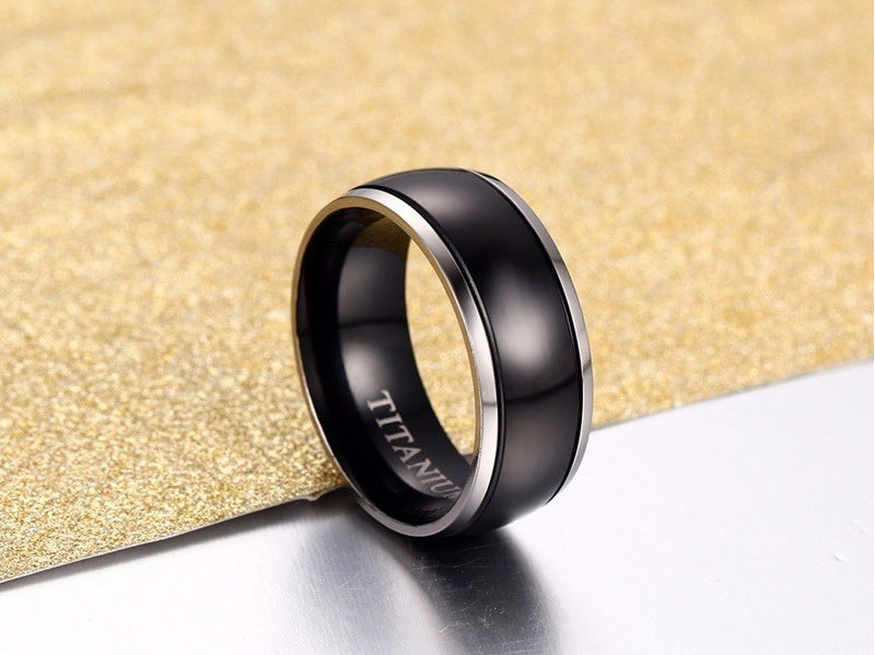 Triangle L Ring Black Titanium Steel Ring 8mm Wide Stainless Jewelry for Men and Women Modern Look Casual Look