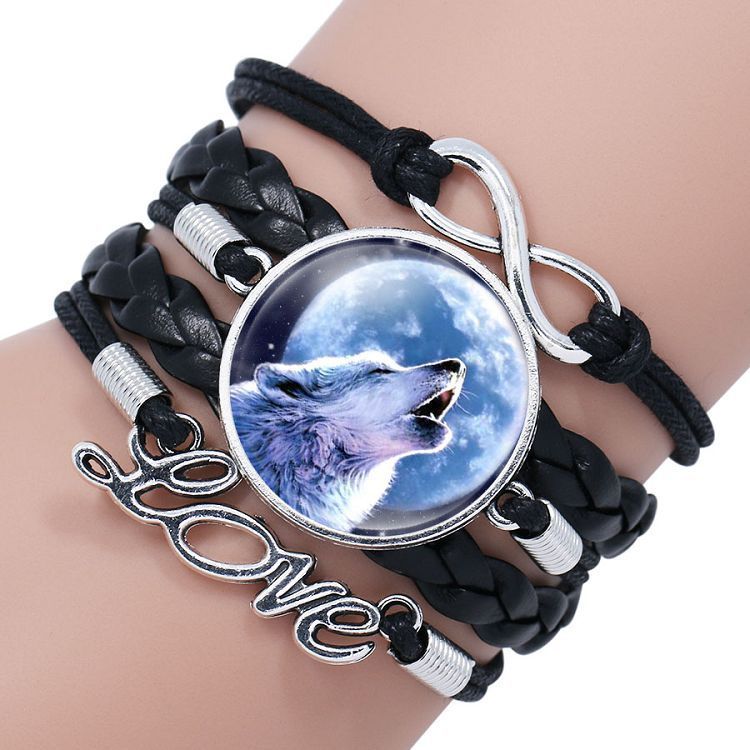 Leather Wolf Bracelet With Crystals And European Charms Adjustable Fashion Jewelry For Women Everyday Use Gift