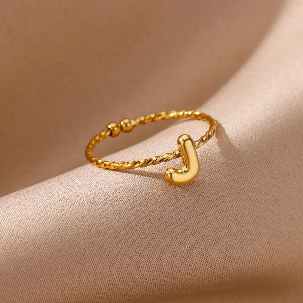 Unisex Initial Letter Ring 18K Gold Plated Stainless Steel Alphabet A Z Personalized Ring Jewelry Gift For All