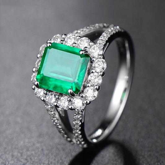 Copper Ring Inlaid With Zircon And Emerald Green Electroplated Geometric Style Jewelry For Everyday Wear Shine