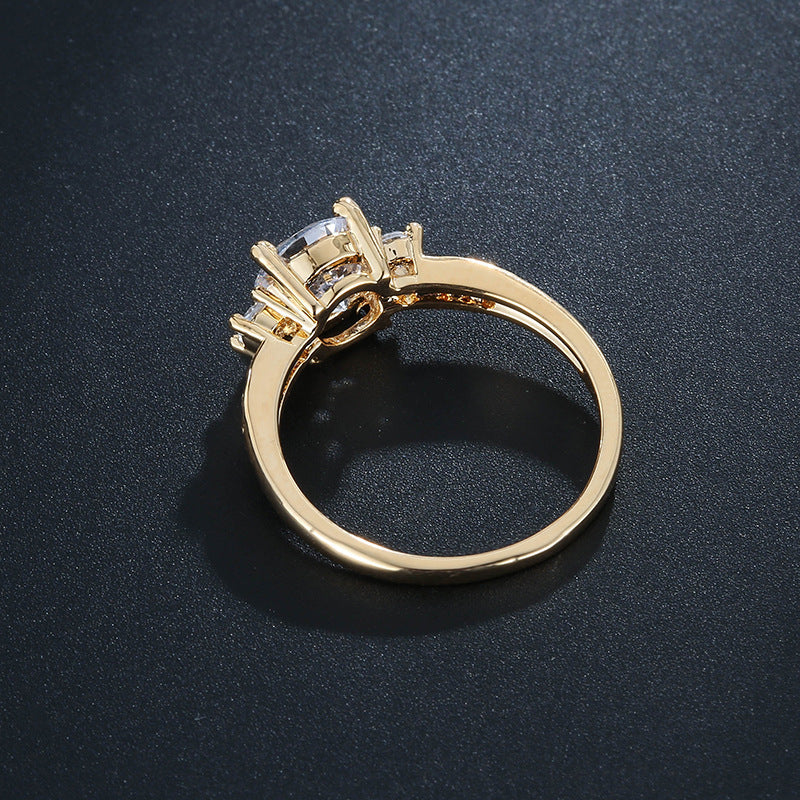 Womens Simulated Diamond Geometric Ring Gold Plated Copper Base Fashion Jewelry Gift For Her Elegantly Durable