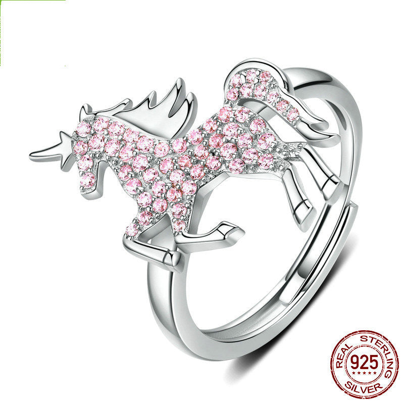 Sterling Silver Adjustable Opening Ring Zircon Inlay Floral Design For Women And Men European American Flowers