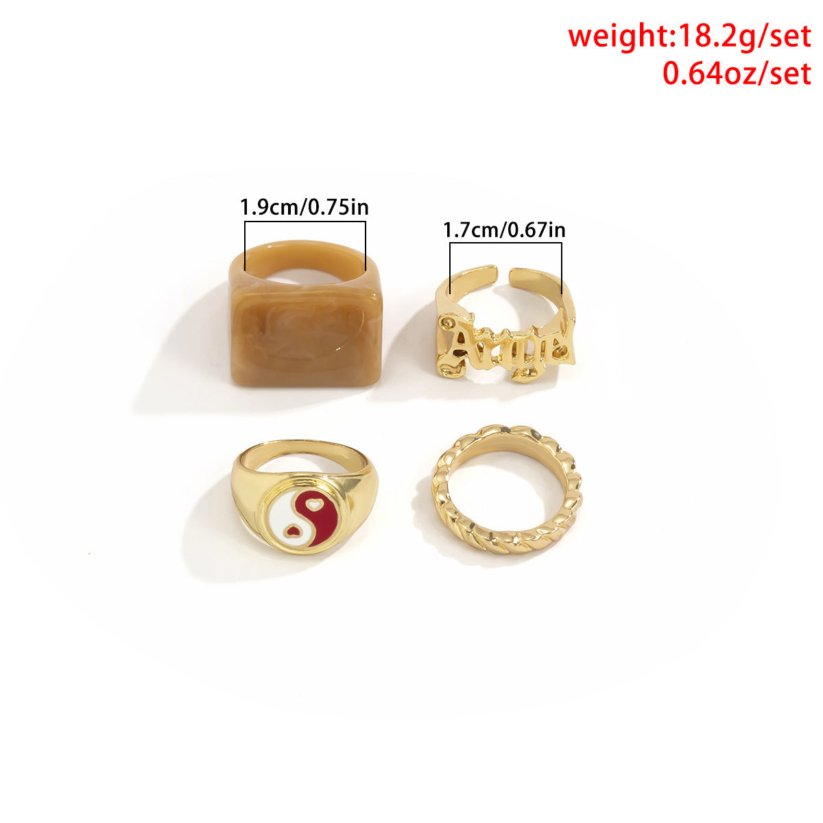 Retro Creative Oil Drop GeometricRing Vintage LettersNumbers Text Alloy Acrylic CCB Dripping Oil Birthday Gift